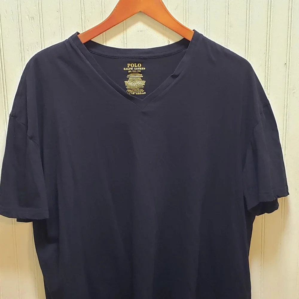 Polo Ralph Lauren Shirt Mens 2XL Blue V-Neck‎ Classic Fit Cotton Logo Tee Jersey